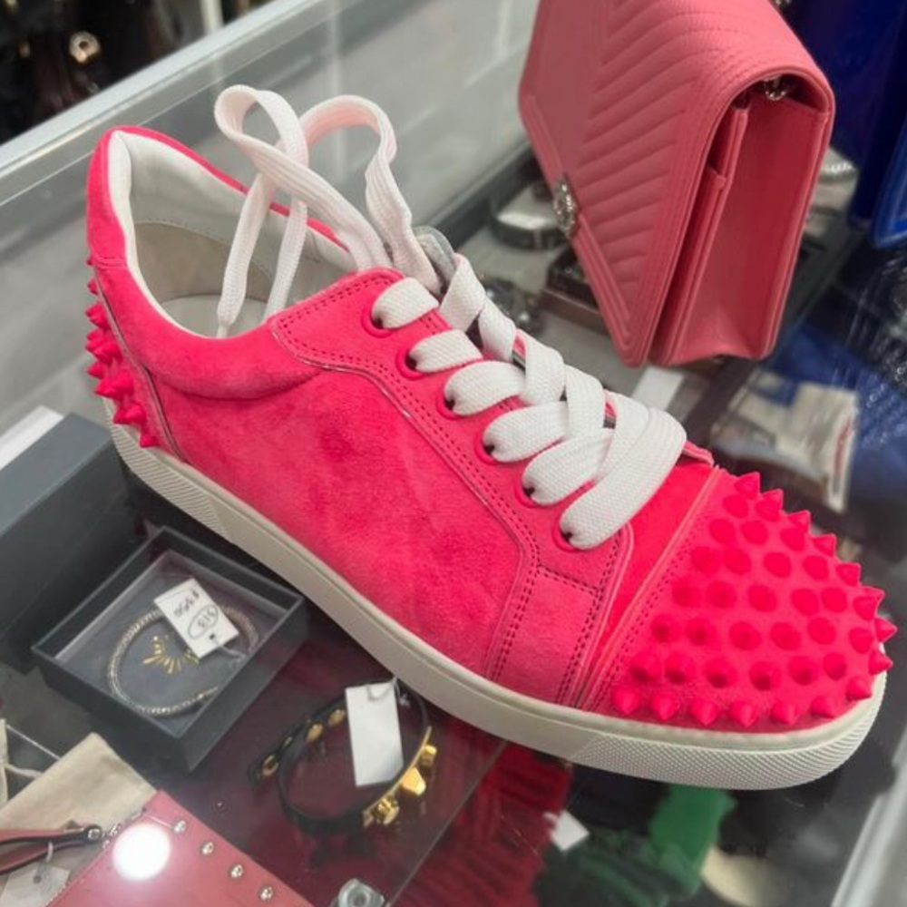 Suede Pink Louboutin sneakers woman’s size 6.5. Worn once.